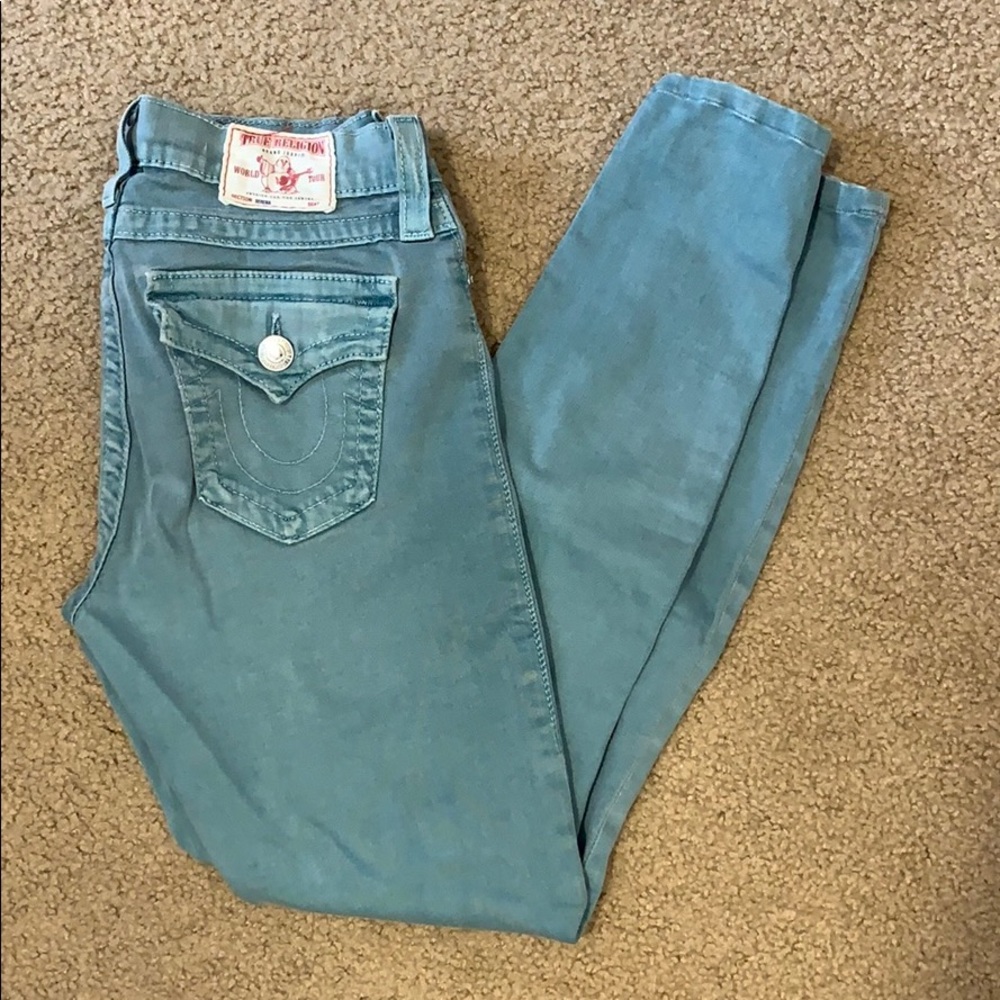 True Religion size 28 teal jeans 27 inseam EUC